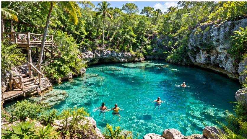 Laguna natural rodeada de vegetación tropical